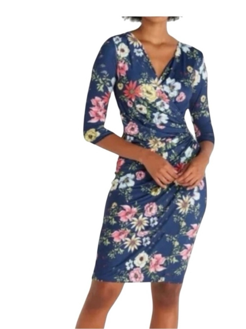 Anatomie Navy Floral Wrap Midi Dress